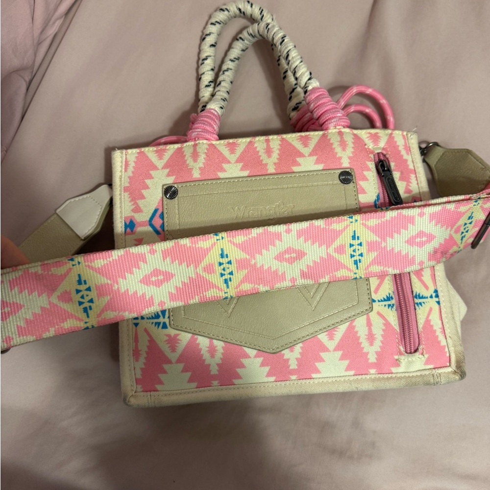 Wrangler Pink and Blue Geometric Satchel - Picture 4 of 4